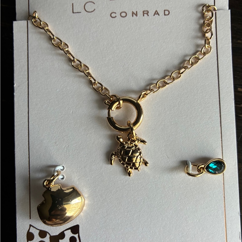 LC Lauren Conrad Gold-Tone Turtle Charm Necklace with Shell and Teal Drop - Picture 10 of 10